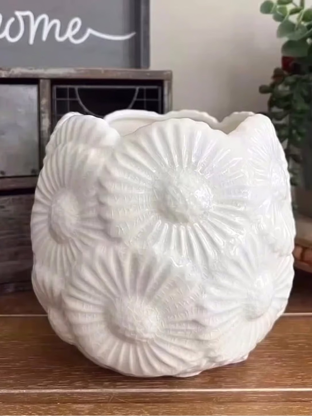 New White Ceramic Flower Crock